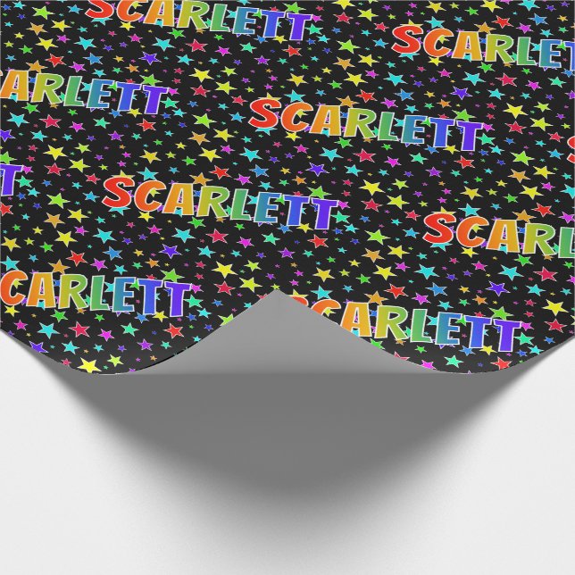Papier Cadeau Prénom Arc-en-ciel "SCARLETT" + Étoiles (Coin)