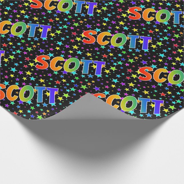 Papier Cadeau Prénom arc-en-ciel "SCOTT" + Stars (Coin)