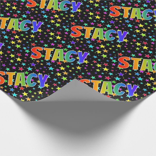 Papier Cadeau Prénom arc-en-ciel "STACY" + Stars (Coin)