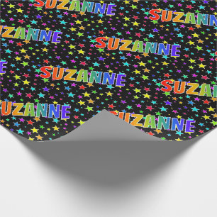 Papier Cadeau Prénom Arc-en-ciel "SUZANNE" + Étoiles