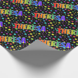 Papier Cadeau Prénom arc-en-ciel "THERESA" + Stars