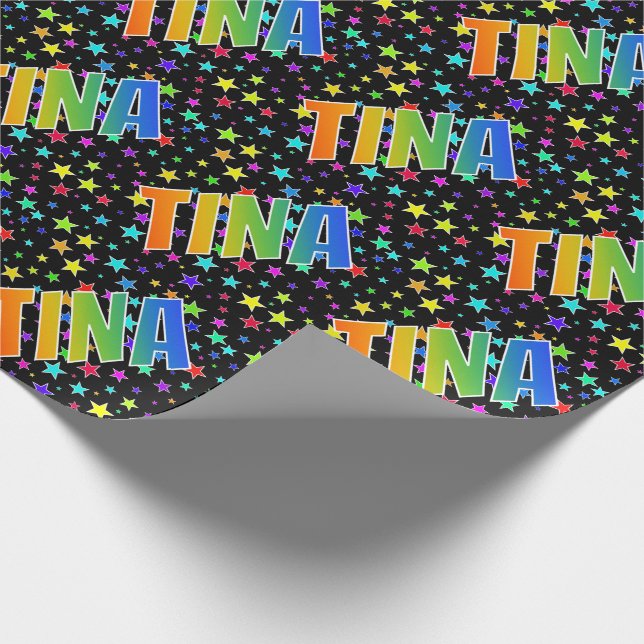 Papier Cadeau Prénom arc-en-ciel "TINA" + Stars (Coin)