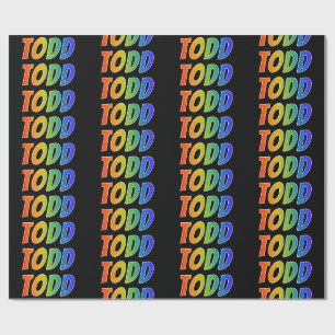 Papier Cadeau Prénom arc-en-ciel "TODD" ; Amusant et Coloré