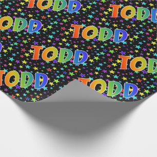 Papier Cadeau Prénom arc-en-ciel "TODD" + Stars