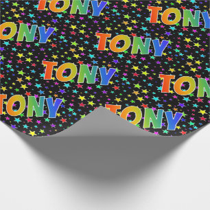 Papier Cadeau Prénom arc-en-ciel "TONY" + Stars