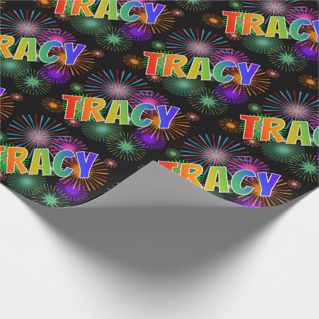 Papier Cadeau Prénom arc-en-ciel "TRACY" + Fireworks (Coin)