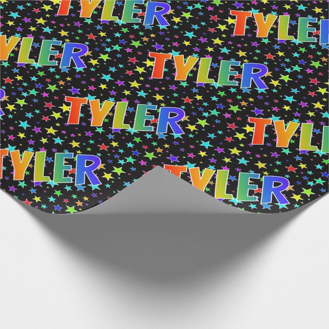 Papier Cadeau Prénom arc-en-ciel "TYLER" + Stars (Coin)