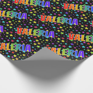 Papier Cadeau Prénom arc-en-ciel "VALERIA" + Étoiles