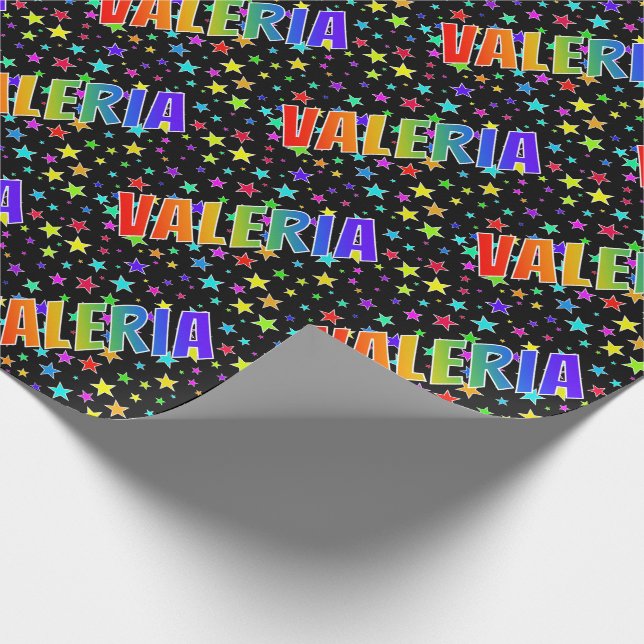 Papier Cadeau Prénom arc-en-ciel "VALERIA" + Étoiles (Coin)