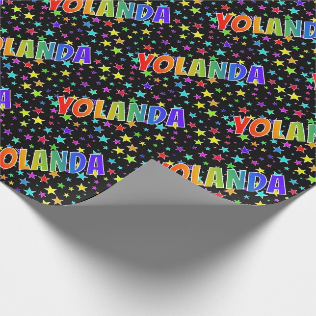 Papier Cadeau Prénom arc-en-ciel "YOLANDA" + Étoiles (Coin)