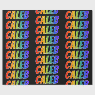 Papier Cadeau Prénom "CALEB" d'arc-en-ciel ; Amusement et coloré