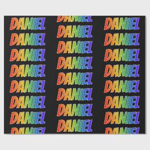 Papier Cadeau Prénom "DANIEL" d'arc-en-ciel ; Amusement et