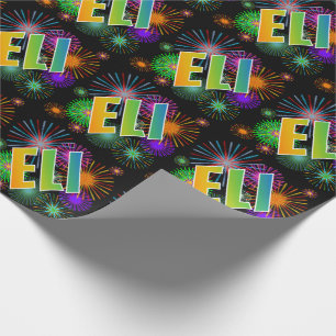 Papier Cadeau Prénom "ELI" d'arc-en-ciel + Feux d'artifice