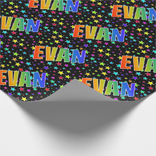 Papier Cadeau Prénom "EVAN" d'arc-en-ciel + Étoiles