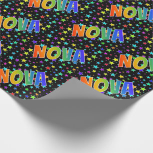 Papier Cadeau Prénom "NOVA" d'arc-en-ciel + Étoiles