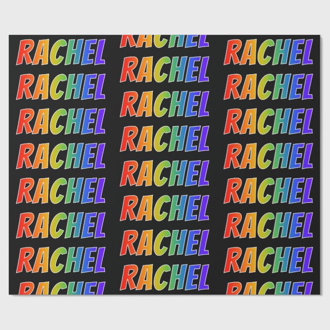 Papier Cadeau Prénom "RACHEL" d'arc-en-ciel ; Amusement et (Plat)