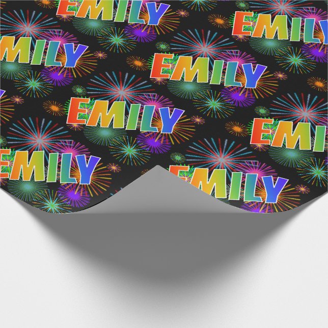 Papier Cadeau Prénom Rainbow "EMILY" + Fireworks (Coin)