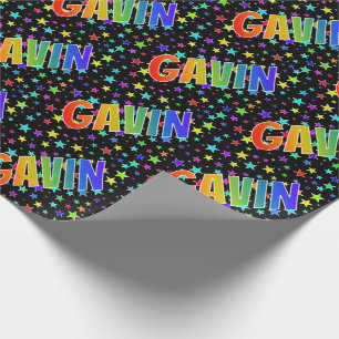 Papier Cadeau Prénom Rainbow "GAVIN" + Stars