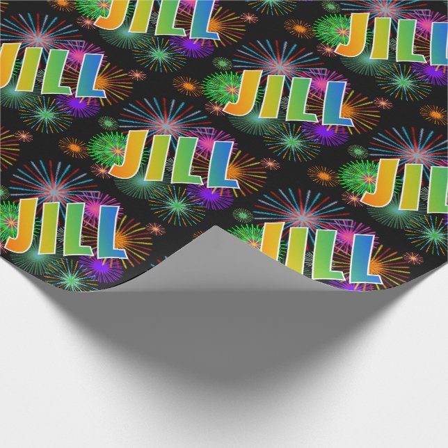 Papier Cadeau Prénom Rainbow "JILL" + Fireworks (Coin)