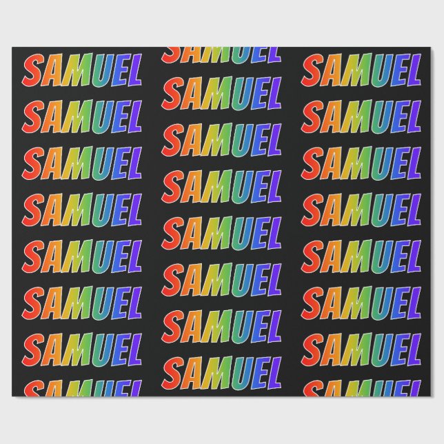 Papier Cadeau Prénom "SAMUEL" d'arc-en-ciel ; Amusement et (Plat)