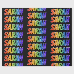 Papier Cadeau Prénom "SARAH" d'arc-en-ciel ; Amusement et color