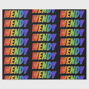 Papier Cadeau Prénom "WENDY" d'arc-en-ciel ; Amusement et color