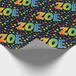 Papier Cadeau Prénom "ZOE" d'arc-en-ciel + Étoiles