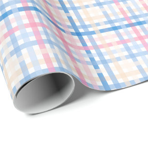 Papier Cadeau Preppy Aquarelle Pastel en vichy fête de plaid
