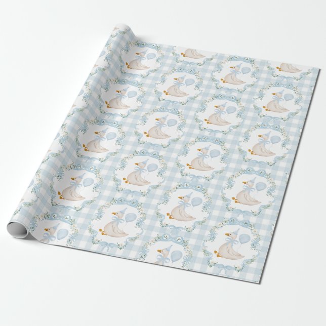 Papier Cadeau Preppy Blue Silly Goose Boy fête d'anniversaire (Déroulé)