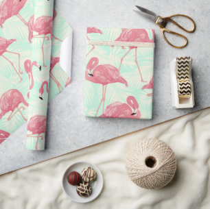 Papier Cadeau Preppy Chic Elegant Pink Flamingo Motif