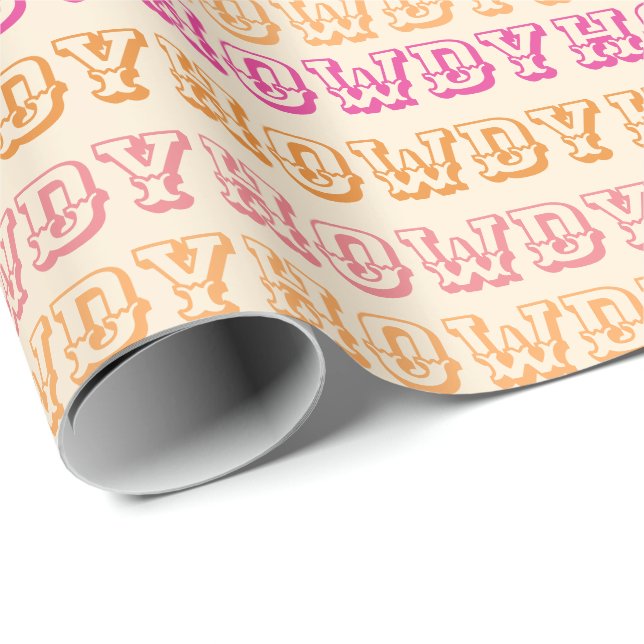 Papier Cadeau Preppy Girly Howdy Hot Rose Orange (Coin rond)