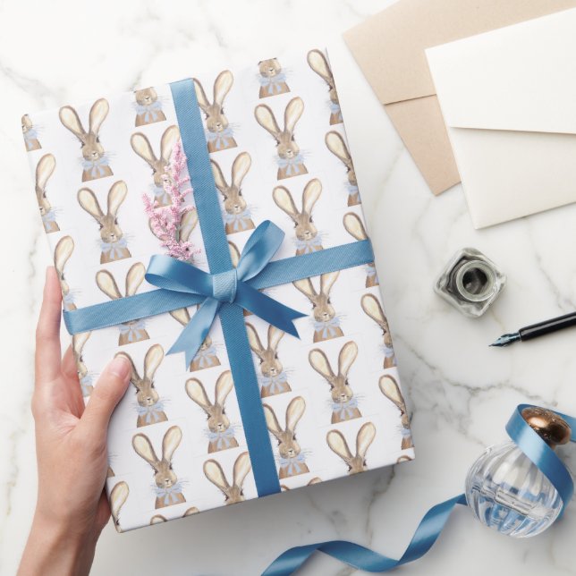 Papier Cadeau Preppy Little Blue Bow Baby shower garçon lapin (Cadeaux)
