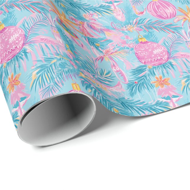Papier Cadeau Preppy Palm Beach Arbres de Noël et ornements (Coin rond)