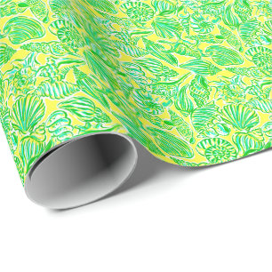 Papier Cadeau Preppy Palm Beach Imprimer Coquillages jaunes et v