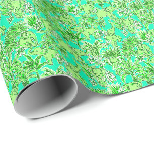 Papier Cadeau Preppy Palm Beach Imprimer Eléphants verts