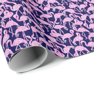 Papier Cadeau Preppy Palm Beach Imprimer Flamants roses rose et 