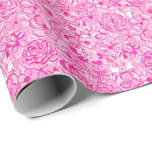 Papier Cadeau Preppy Palm Beach Imprimer Renards et fleurs roses