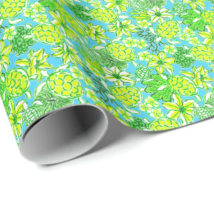 Papier Cadeau Preppy Palm Beach Imprimer Tortues bleues et verte