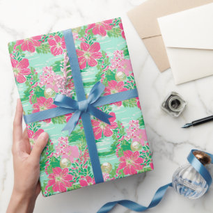 Papier Cadeau Preppy Palm Beach Motif de fleurs tropicales