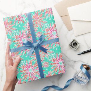 Papier Cadeau Preppy Palm Beach Motif de fleurs tropicales