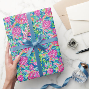 Papier Cadeau Preppy Palm Beach Motif de tortues tropicales