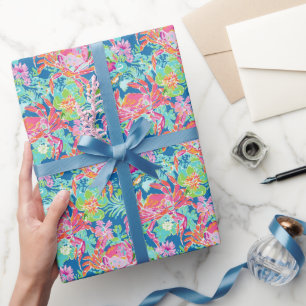Papier Cadeau Preppy Palm Beach Océan Floral Crabs Motif