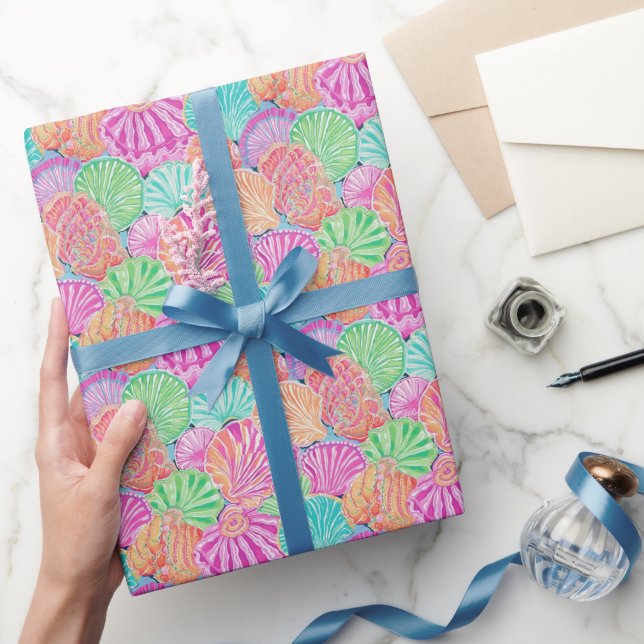 Papier Cadeau Preppy Palm Beach Ocean Shells Motif (Cadeaux)