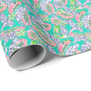 Papier Cadeau Preppy Palm Beach Print Tigers et Papayas