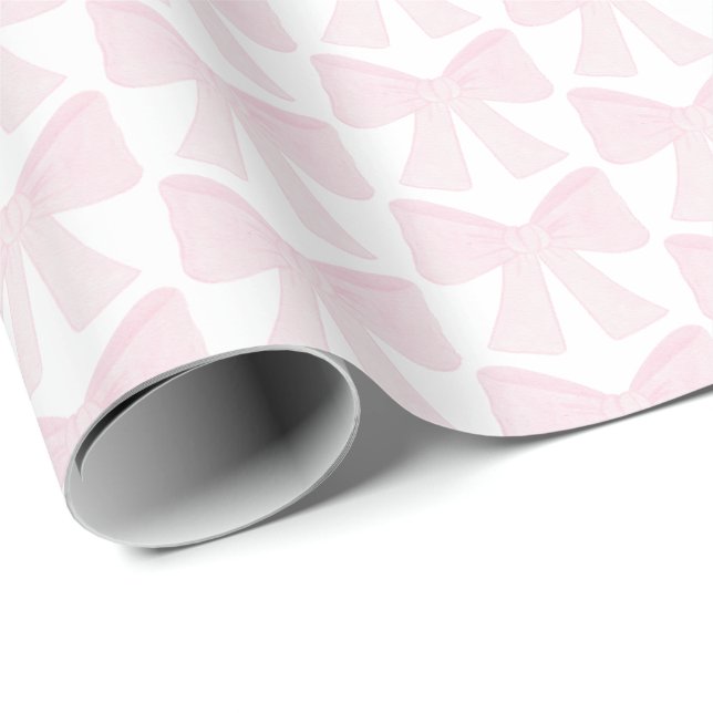 Papier Cadeau Preppy Pink Bow Grandmillennial Premier anniversai (Coin rond)