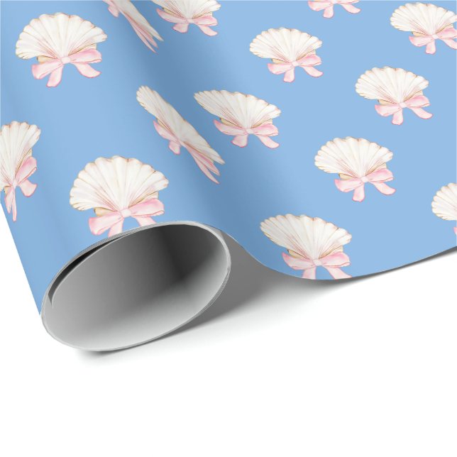 Papier Cadeau Preppy Watercolor Seashells Beach Party (Coin rond)
