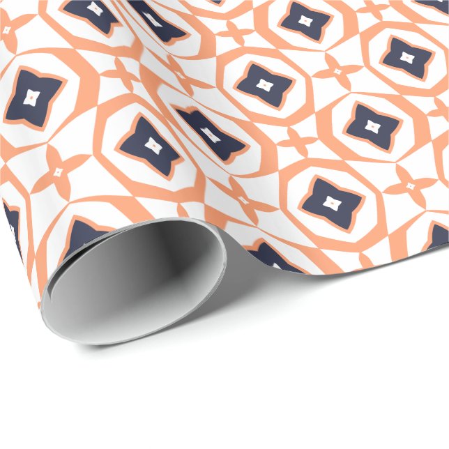 Papier Cadeau Presque Shippo Orange et Navy Wrapper Papier (Coin rond)