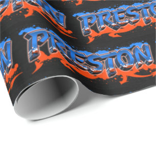 Papier Cadeau Preston Prénom Graffiti blue orange