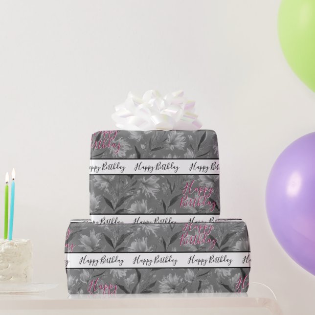 Papier Cadeau Pretty Grey Floral (Cadeaux de fête)