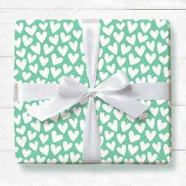 Papier Cadeau Pretty Love Heart Pattern Mint White Valentine